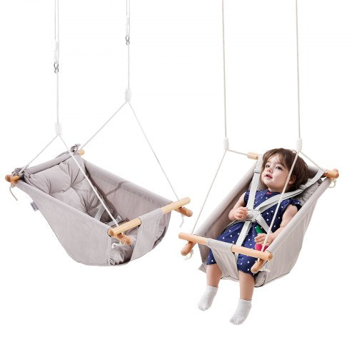 VEVOR Canvas Hammock Swing, 3 Modes Baby Swing Indoor and Outdoor with 5-Point Harness,  and Tree Straps, 150lbs Weight Capacity, Integrated Cushion,