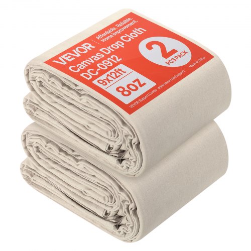 VEVOR Canvas Drop Cloth, 9x12 ft Pack of 2, Painters Drop Cloth for Painting, 8oz All Purpose Canvas Tarp for Furniture & Floor Protection, Cotton Fab
