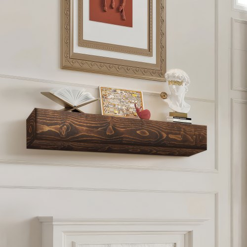 VEVOR Fireplace Mantel, 84" x 8" x 6", 50 lbs Weight Capacity, Natural Wood Mantel for Over Fireplace, Wall Mounted Floating Farmhouse Shelf, Handcraf