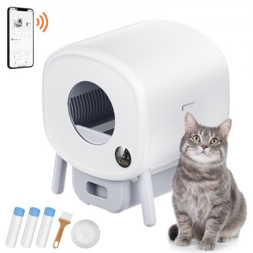 VEVOR 76L Self Cleaning Cat Litter Box, Automatic Cat Litter Box with Trash Bags, Large Space Smart Cat Litter Box with Odor Removal, APP Control, and