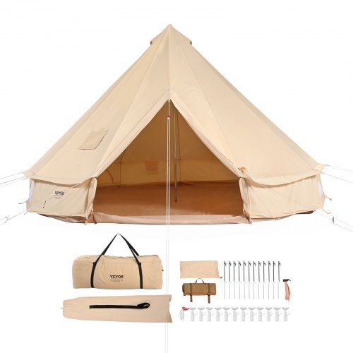 VEVOR Canvas Bell Tent, 4 Seasons 5 m-16.4 ft Yurt Tent, Canvas Tent for Camping with Stove Jack, Breathable Tent Holds up to 8 People, Family Camping