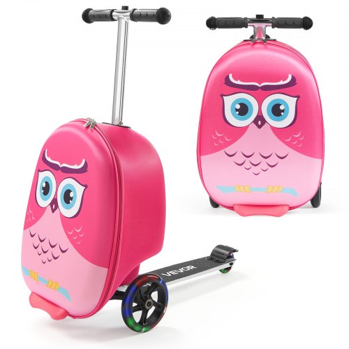 VEVOR Ride-on Luggage, 20 L Capacity, 20 Inches Kids Scooter Suitcase with Flash PU Wheels, Adjustable Handle & TPR Non-Slip Grip, Foldable & Lightwei