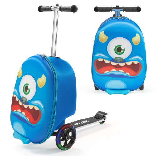VEVOR Ride-on Luggage, 20 L Capacity, 20 Inches Kids Scooter Suitcase with Flash PU Wheels, Adjustable Handle & TPR Non-Slip Grip, Foldable & Lightwei