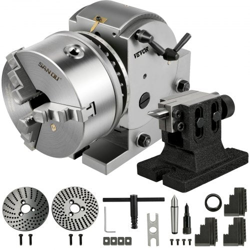 VEVOR Dividing Head BS-1 Dividing Head Set 6" 3-jaw Chuck Semi Universal Milling Set with 6" Chuck+Tailstock+Dividing Plates for Milling Grinding Dril
