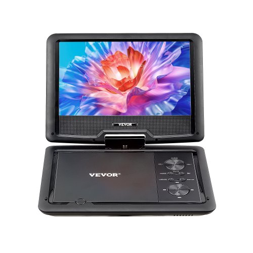 VEVOR Portable DVD Player, 10.1 inch HD Swivel Display Screen, 4 Hours Built-in Rechargeable Battery, Dual Speakers, Support Sync TV-USB-SD Card-CD-DV