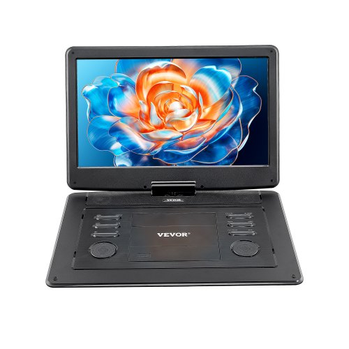 VEVOR Portable DVD Player, 15.6 inch HD Swivel Display Screen, 4.5-5 H Built-in Rechargeable Battery, Dual Speakers, Support Sync TV-USB-SD Card-CD-DV