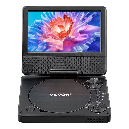 VEVOR Portable DVD Player, 7 inch HD Swivel Display Screen, 4 Hours Built-in Rechargeable Battery, Dual Speakers, Support Sync TV-USB-SD Card-CD-DVD,