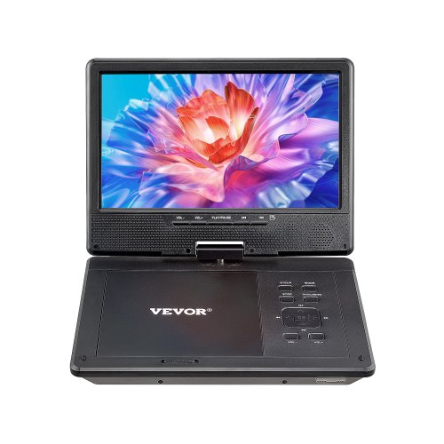VEVOR Portable DVD Player, 9 inch HD Swivel Display Screen, 4 Hours Built-in Rechargeable Battery, Dual Speakers, Support Sync TV-USB-SD Card-CD-DVD,