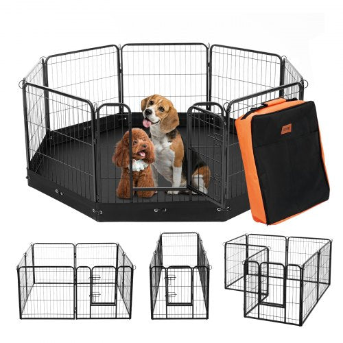 VEVOR Dog Playpen, 8 Pcs 24 x 24 in Panels Foldable Metal Pet Exercise Pen, Dog Fence Indoor and Outdoor Pen with Door, Storage Bag and Bottom Pad, Pe