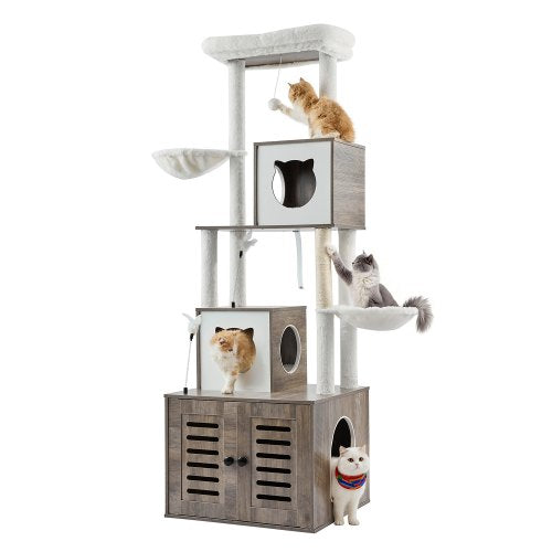 VEVOR Large Cat Tree with Litter Box Enclosure, 72.83 inches Tall, 2-in-1 Cat Tower, Multi-level Cat Condo Furniture with Sisal Scratching Posts, Perc