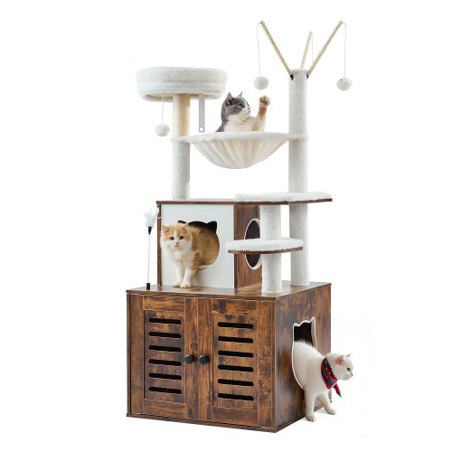 VEVOR Large Cat Tree with Litter Box Enclosure, 54.33 inches Tall, 2-in-1 Cat Tower, Multi-level Cat Condo Furniture with Perches, Sisal Scratching Po