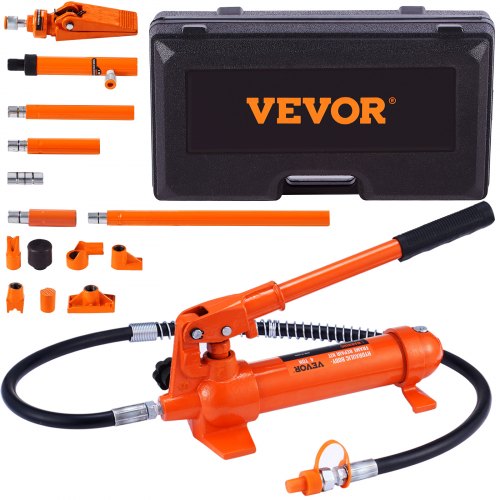 VEVOR 4 Ton Porta Power Kit, Portable Hydraulic Jack with 3.9 ft-1.2 m Oil Hose, Auto Body Frame Repair Kit with Storage Case for Car Repair, Truck, F