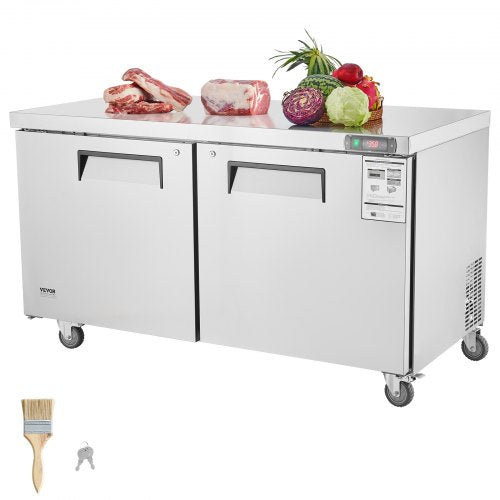 VEVOR 60" Commercial Refrigerator Sandwich & Salad Prep Table, 16.4 Cu. Ft Stainless Steel Refrigerated Food Prep Station with 2 Doors, Frost Free Ref
