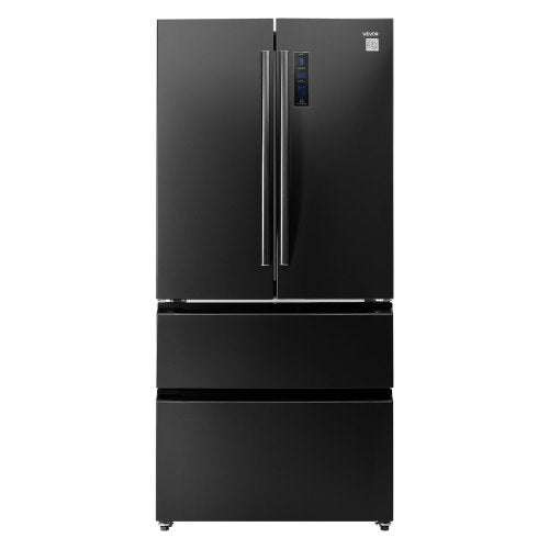 VEVOR French Door Refrigerator, 18.9 Cu. Ft. Kitchen Fridge, Counter Depth French Refrigerator with LED Display and 4 Casters, Frost-Free Bottom Freez