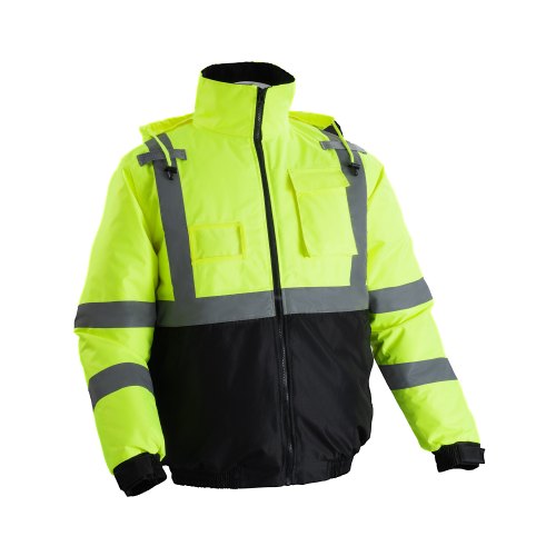 VEVOR High Visibility Reflective Safety Jacket, Waterproof Winter Hoodie, Work Construction Coat with Pockets for Men & Women, Rain Gear Meet ANSI & C