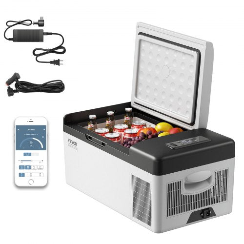 VEVOR 12 Volt Refrigerator 16 Qt, Portable Mini Car Fridge with -4℉-68℉ Cooling Range & App Control 12-24V DC & 110-240V AC Electric Compressor Cooler