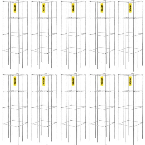 VEVOR Tomato Cages, 11.8" x 11.8" x 46.1", 10 Packs Square Plant Support Cages, Silver PVC-Coated Steel Tomato Towers for Climbing Vegetables, Plants,