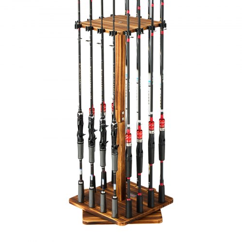VEVOR Fishing Rod Holders for 16 Fishing Poles, 360° Rotating Wood Fishing Rods Rack for Garage Organization and Storage, Floor Stand Space-Saving Equ