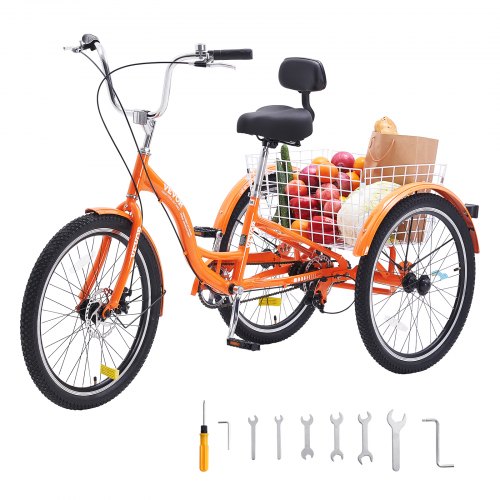 VEVOR Adult Tricycles Bike, 26 Inch Three-Wheeled Bicycles, 3 Wheel Bikes Trikes, Aluminum Alloy Cruiser Bike with Basket & Adjustable Seat, Picnic Sh
