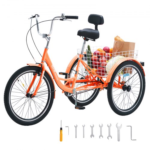 VEVOR Adult Tricycles Bike, 26 Inch Three-Wheeled Bicycles, 3 Wheel Bikes Trikes, Carbon Steel Cruiser Bike with Basket & Adjustable Seat, Picnic Shop