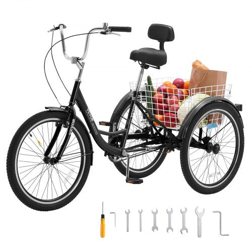 VEVOR Adult Tricycles Bike, 20 Inch Three-Wheeled Bicycles, 3 Wheel Bikes Trikes, Carbon Steel Cruiser Bike with Basket & Adjustable Seat, Picnic Shop