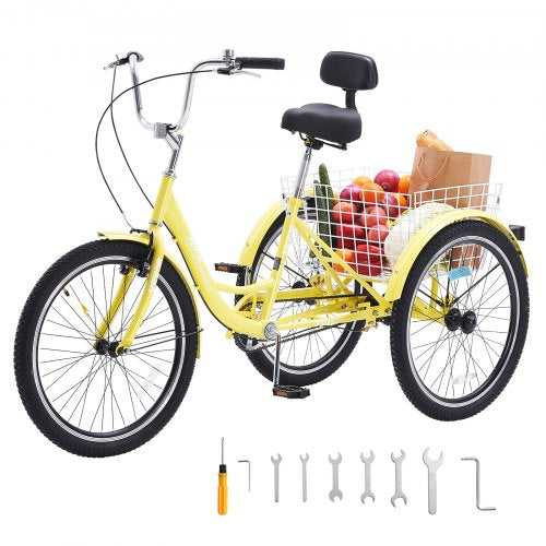 VEVOR Adult Tricycles Bike, 20 Inch Three-Wheeled Bicycles, 3 Wheel Bikes Trikes, Carbon Steel Cruiser Bike with Basket & Adjustable Seat, Picnic Shop