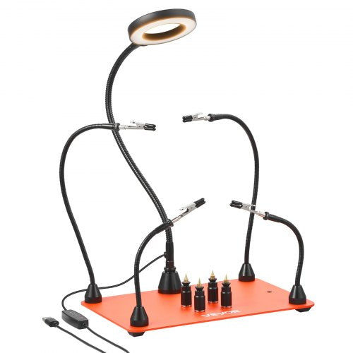 VEVOR Magnetic Helping Hands Soldering Station, 4 Flexible Arms Third Hand Soldering Tool, with 3X LED Magnifying Lamp, 4 PCB  Pillar Holder & Heavy-D