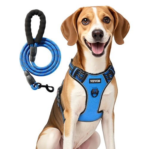 VEVOR Dog Harness for Large Dogs, No Pull Adjustable Dog Vest Pet Harness, with 5ft Leash, Handle, Metal Rings, Buckles, Reflective Stitching 600D Oxf