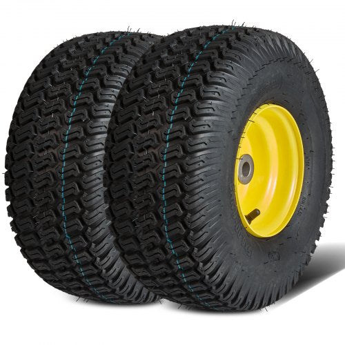 VEVOR Lawn Mower Tires with Rim, 15x6-6" Tubeless Tractor Tires, 2-Pack Tire and Wheel Assembly, S-Turf Pneumatic Tires, 3" Offset Hub, 3-4" Bushing S