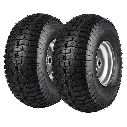 VEVOR Lawn Mower Tires, 15x6-6" Lawn Tractor Tires, 2-Pack Tire and Wheel Assemblies, Turf Pneumatic Tires with 3" Centered Hub and 3-4" Bushing Size,