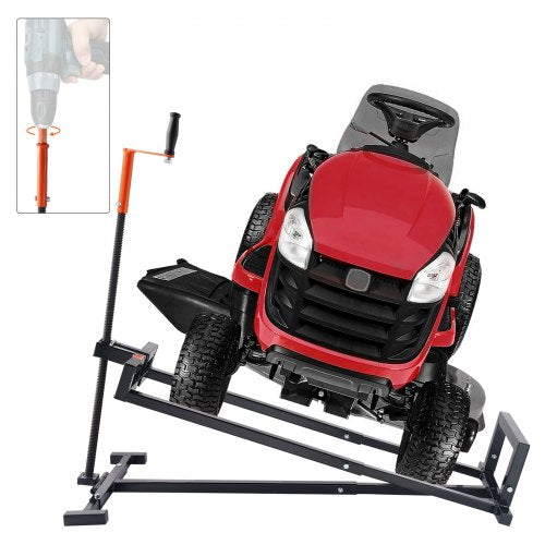VEVOR Ride on Lawn Mower Lift Jack, 880 Lbs Weight Capacity, Telescopic Maintenance Jack with Crank Handle & Power Tool Handle, Foldable Lawn Tractor