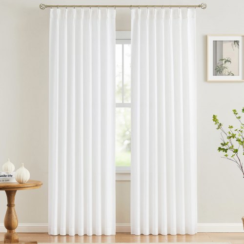 VEVOR Sheer Curtains, 84 inches Long, 2 Panels Set Sheer White Curtains, Each 52" W x 84" L, Dual Rod Pocket Installation, 100% Polyester Window Drape