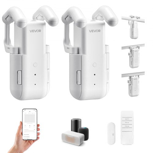VEVOR Automatic Curtain Opener, 2 Pack, APP and Remote Control, Hub Included, Electric Smart Curtain Opener Compatible with Alexa and Google Home, Tim