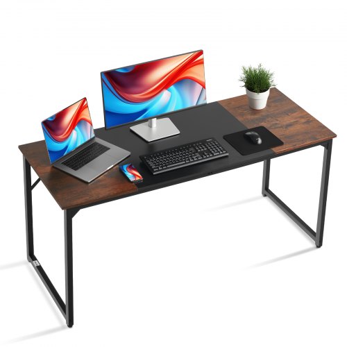 VEVOR Computer Desk, 63 Inch Office Gaming Desk for Home Office, Writing Study Work Modern Simple Table with Metal Frame for Large Legroom, Rustic Bro