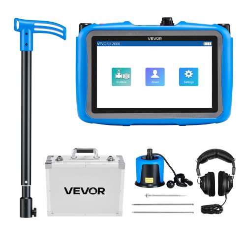 VEVOR Pipe Water Leak Detector for Outdoors, 1Hz-10000Hz, 7" Touchscreen Water Leakage Detection Locator for 16.4FT (5m) Underground Plumbing - with M