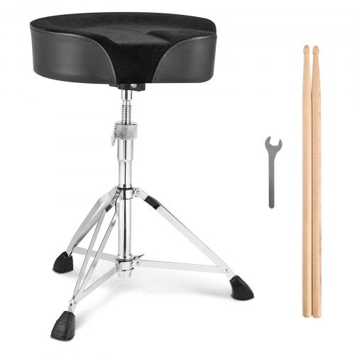 VEVOR Saddle Drum Throne, 22-27.8 in - 560-705 mm Height Adjustable, Padded Drum Stool Seat with Anti-Slip Feet 5A Drumsticks 500 lbs - 227 kg Max Wei