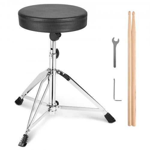 VEVOR Drum Throne, 19.3 to 23 in - 490-585 mm Height Adjustable, Padded Drum Stool Seat with Anti-Slip Feet 5A Drumsticks 330 lbs - 150 kg Maximum Wei