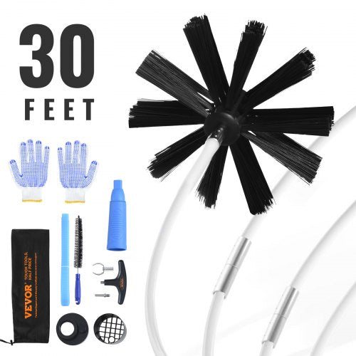 VEVOR 30 FEET Dryer Vent Cleaner Kit, 22 Pieces Duct Cleaning Brush, Reinforced Nylon Dryer Vent Brush with Complete Accessories, Dryer Cleaning Kit w