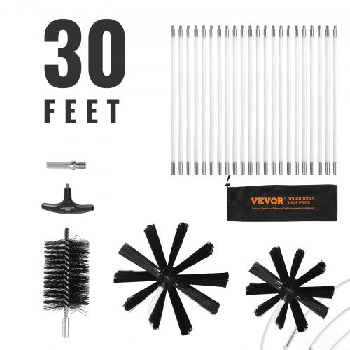 VEVOR 22 Pieces 30 FEET Dryer Vent Cleaner Kit, Include 3 Different Sizes Flexible Lint Trap Brush, Reinforced Nylon Duct Cleaning Dryer Vent Brush, D