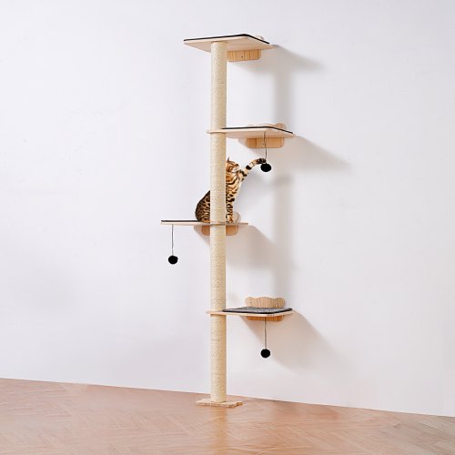 VEVOR 4 Tiers Cat Tree, Cat Wall Furniture Set with 4 Jumping Boards, Wall-Mounted Cat Floating Shelf up to 40 lbs, 12 mm Pine Wood Cat Perch for Slee