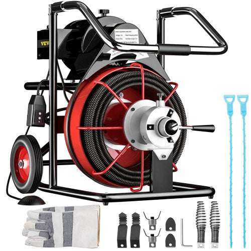 100' x 3-8'' Drain Cleaner 370W Drain Cleaning Machine Sewer Clog w- Cutters 1700R-min