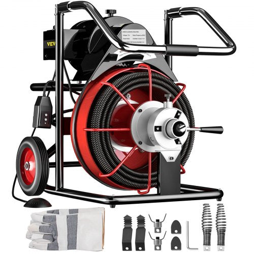 VEVOR 100 Ft x 1-2Inch Drain Cleaner Machine fit 2 Inch (50mm) to 4 Inch(100mm) Pipes 550W Open Drain Cleaning Machine 1700 r-min Electric Drain Auger