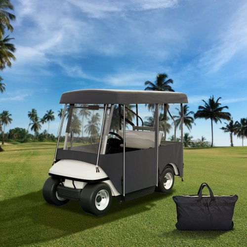 VEVOR Black Golf Cart Covers Portable 4 Sided Transparent Golf Cart Waterproof Cover 4-Person Golf Cart Seat Covers