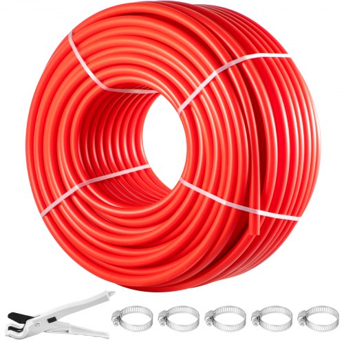 VEVOR PEX Pipe, 7-8 Inch x 500 FT PEX Tubing, Non Oxygen Barrier Red PEX-B Pipe, Flexible PEX Water Line for RV Sewer Hose, Plumbing, Radiant Heating