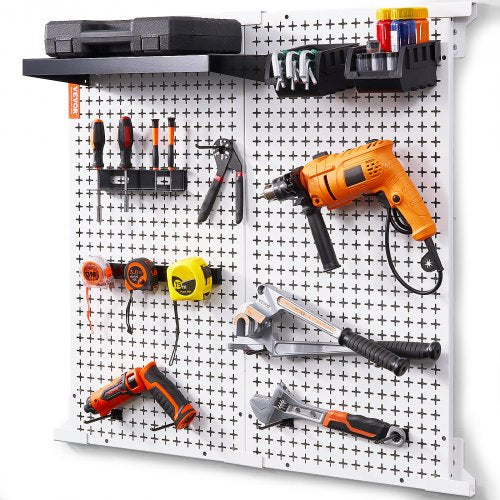 VEVOR Pegboard Wall Organizer 32" x 32", 330LBS Loading Garage Metal Pegboard Organizer Wall Mount, 25PCS Tool Storage Kit with 2 Peg Boards, Hooks, S