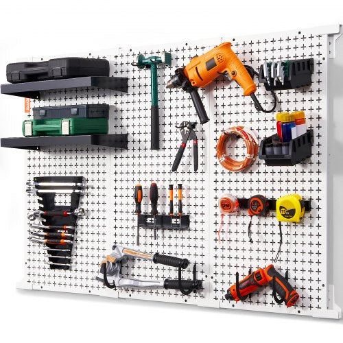 VEVOR Pegboard Wall Organizer 48" x 32", 495LBS Loading Garage Metal Pegboard Organizer Wall Mount, 37PCS Tool Storage Kit with 3 Peg Boards, Hooks, S