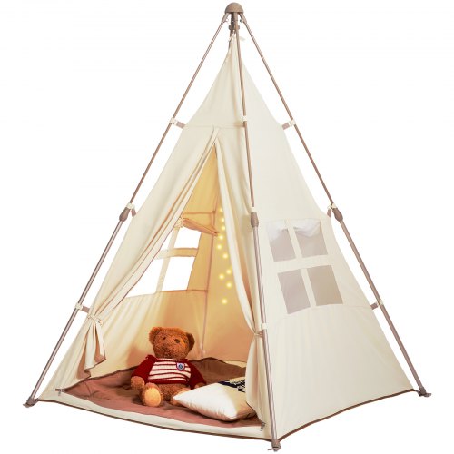 VEVOR Kids Play Tent, Teepee Tent for Kids 1-5 Years Old, Foldable Toddler Tent with Mat and Carrying Bag, Tent for Kids with Windows for Indoor and O