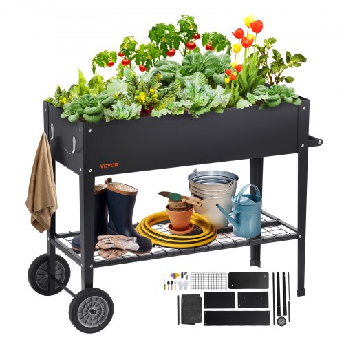 VEVOR Raised Garden Bed, 42.5 x 19.5 x 31.5 inch Galvanized Metal Planter Box, Elevated Outdoor Planting Boxes with Legs, for Growing Flowers-Vegetabl