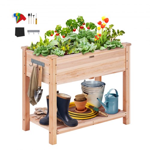 VEVOR Raised Garden Bed, 34 x 18 x 30 in Wooden Planter Box, Elevated Outdoor Planting Boxes with Legs, for Growing Flowers-Vegetables-Herbs in Backya