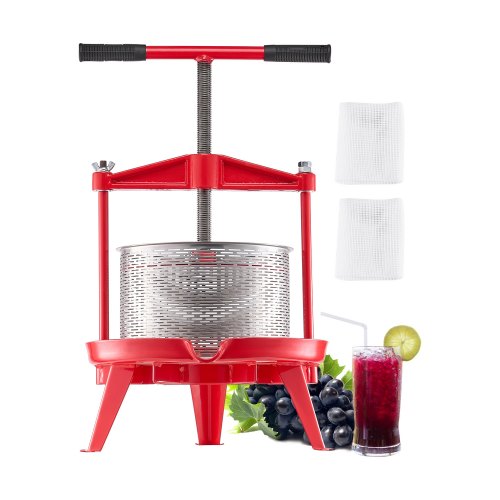 VEVOR 2.38 Gal-9L Fruit Wine Press, Stainless Steel Basket with Cross-beam and Triangular Structure, Manual Juice Maker, Cider Apple Grape Tincture Ma